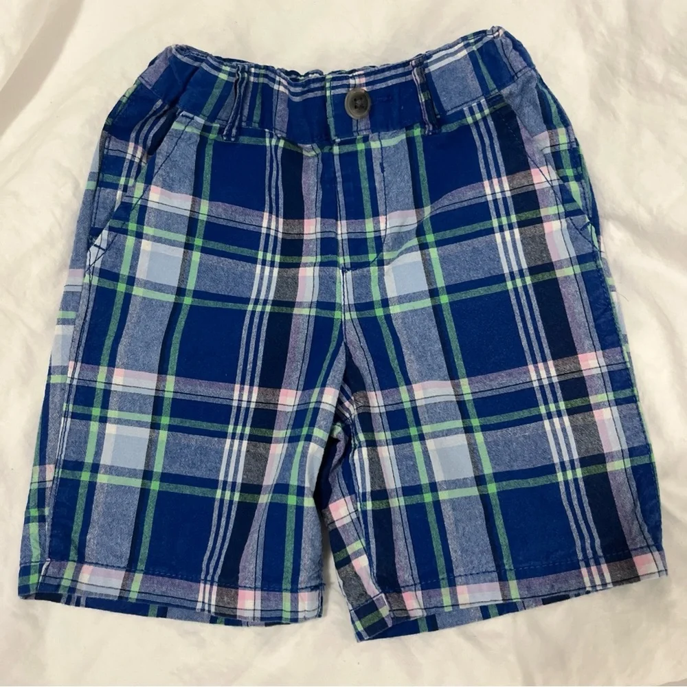The Children's Place Boy's Shorts Adjustable Waist Blue Plaid Casual Size 4T